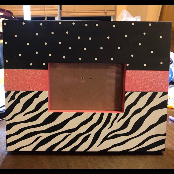 4x6 Wood Frame, zebra, polka dot, pink glitter - Picture 1 of 7